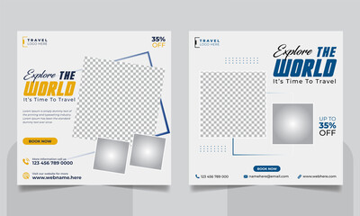 Travel tour social media post or holiday vacation square web banner template
