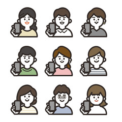 携帯を持つ人物アイコンセット