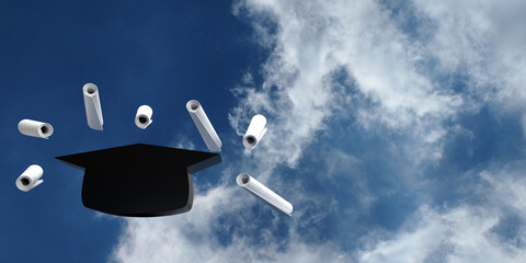Hat cap black paper certificate decoration symbol end ceremony bachelor academy high school wisdom...
