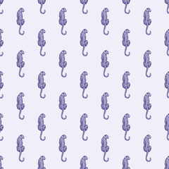 Leopard sit back seamless pattern. Vintage wildlife animals background.