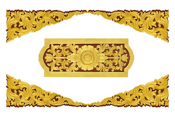 Pattern of wood carve frame gold paint for decoration on white background with clipping path...