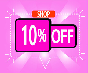 10% discount. vector illustration in pink for stores, shopping and promotion. banner for special offer