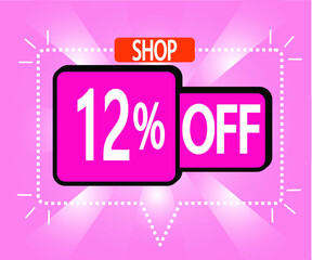 12% discount. vector illustration in pink for stores, shopping and promotion. banner for special offer
