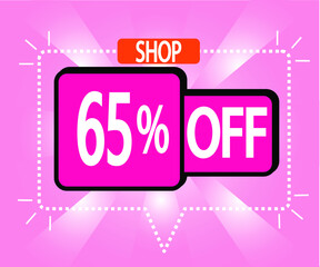 65% discount. vector illustration in pink for stores, shopping and promotion. banner for special offer