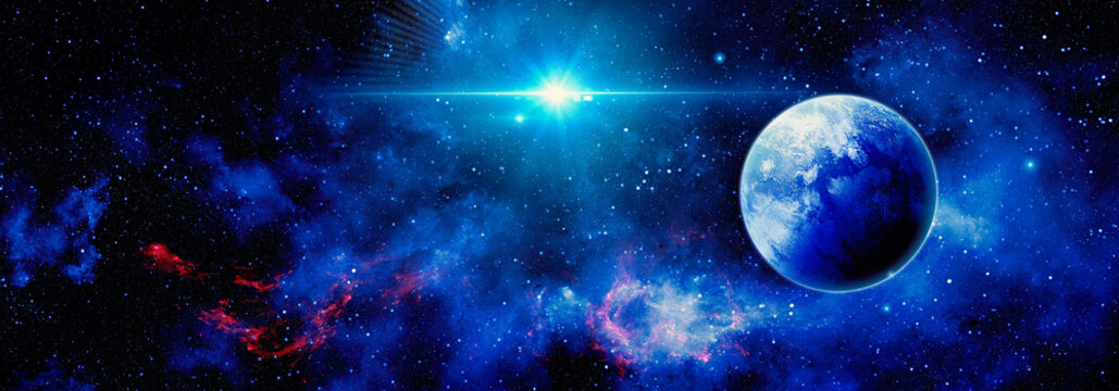 Cosmic background with nebulae and stars in the Universe