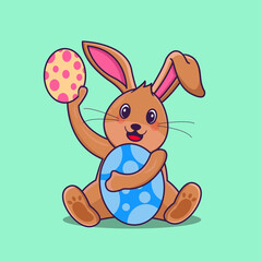 a bunny holds an easter egg Flat Design Vector Illustration