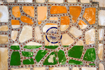 National flag of  India on stone  wall background. Flag  banner on  stone texture background.