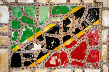 National flag of  Saint Kitts and Nevis  on stone  wall background. Flag  banner on  stone texture background.