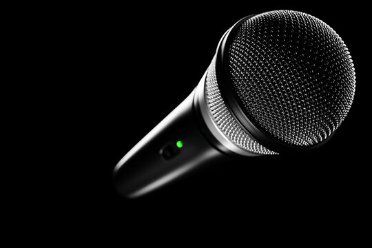 microphone, round shape model, realistic  3d illustration. music award, karaoke, radio and recording studio sound equipment