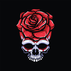 skull with red rose vector