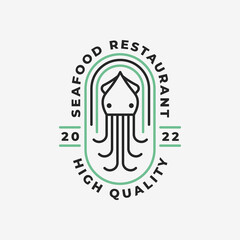 Cuttlefish logo in line style with badge linear, cuttlefish logo linear, monoline, line art, cuttlefish logo template inspiration