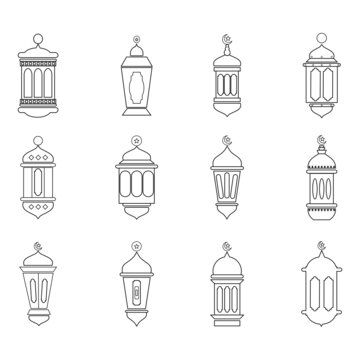 Ramadan vector icon set. Ramadan lantern line vector icon on white background. Flat line vector illustration. suitable for symbols, templates and more