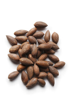 Dried red nuts with white background