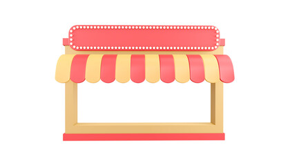 3d rendering of shop front store for advertising isolated on white for commercial design. 3d render illustration cartoon style.
