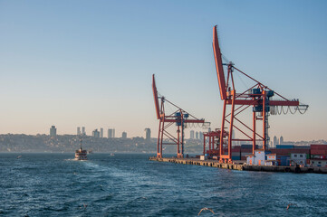 Fototapeta premium Containers and cranes in Haydarpasa port . İstanbul