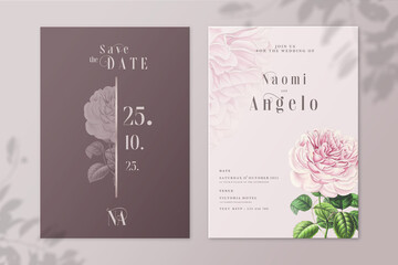 Floral Wedding Invitation and Save the Date with Pink Peony
