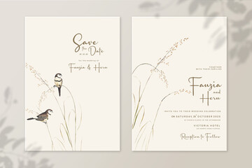 Vintage Wedding Invitation and Save the Date with Botanical