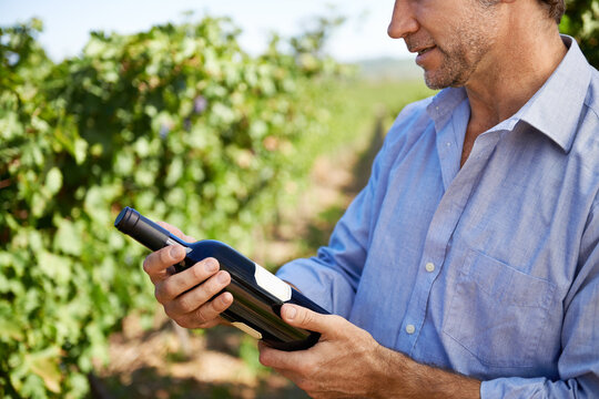 This Is Going To Be A Great Vintage. Shot Of A Handsome Mature Man Tasting Wine Outside In A Vineyard.