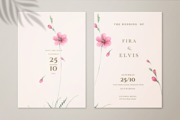 Vintage Wedding Invitation and Save the Date with Purple Flower