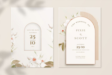 Vintage Wedding Invitation and Save the Date with White Rose