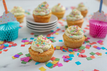 Selection of colorful cupcakes