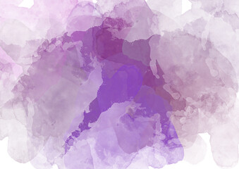 Watercolor purple abstract Blots on white background. Colorful gradient Blobs, mottled blurred watercolor splashes. Neon futuristic effect