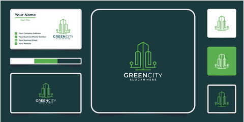 Green house logo real estate template. minimalist outline symbol for environmentally friendly buildings.