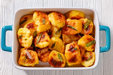 roasted squashed potatoes with garlic and sage