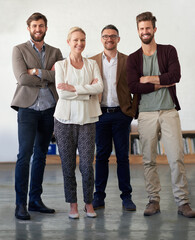 Dynamic team of diverse perspectives. Group of contemporary creative professionals in an open...