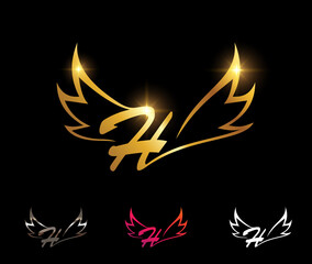 Golden Wings Monogram Logo Initial Letter H