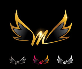 Golden Wings Monogram Logo Initial Letter M