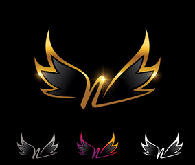 Golden Wings Monogram Logo Initial Letter N