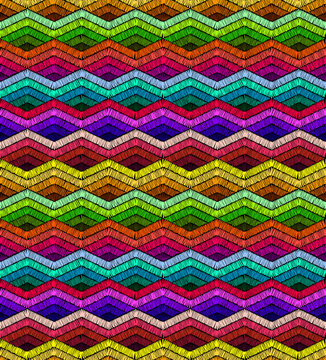 Embroidered seamless pattern. Zigzag ornament for wrapping, blankets, carpets, pillows, home decor. Vector illustration.