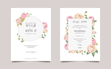 Floral wedding invitation template set with red roses Flower wedding invitation, floral wedding invitation card, wedding invitation template
