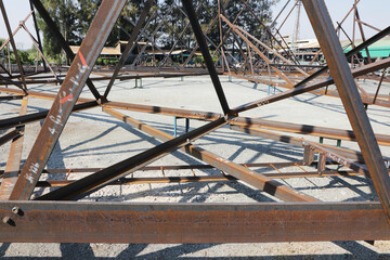 Assembly of steel tower with bolt and nut on site