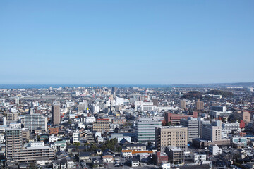 Fototapeta na wymiar 鳥取県米子城跡から見た米子市街地
