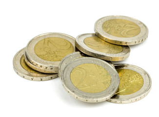 two euro coins on white background