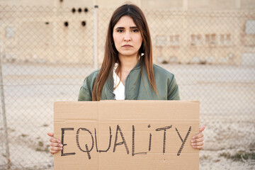 Woman and text Equality. Activist feminist protest.