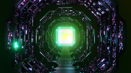 Obraz premium 3D illustration Background for advertising and wallpaper in sci fi and technology innovation scene. 3D rendering in decorative concept.