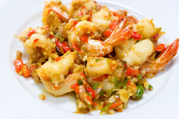 Stir-fried Prawns with Chili, a popular Thai food for Asians.