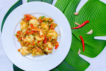 Stir-fried Prawns with Chili, a popular Thai food for Asians.