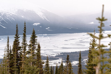 Stunning scenic view in northern Canadian landscape during winter time with snow. 