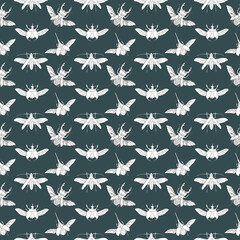Pattern with contours of different beetles. Vector illustration