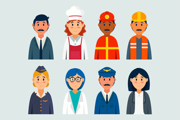 flat illustration characters with different professions set