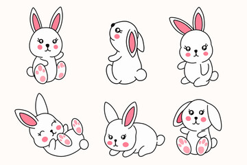 Collection Cute Rabbit Bunny little Kids Baby Animal Cartoon Clipart doodle