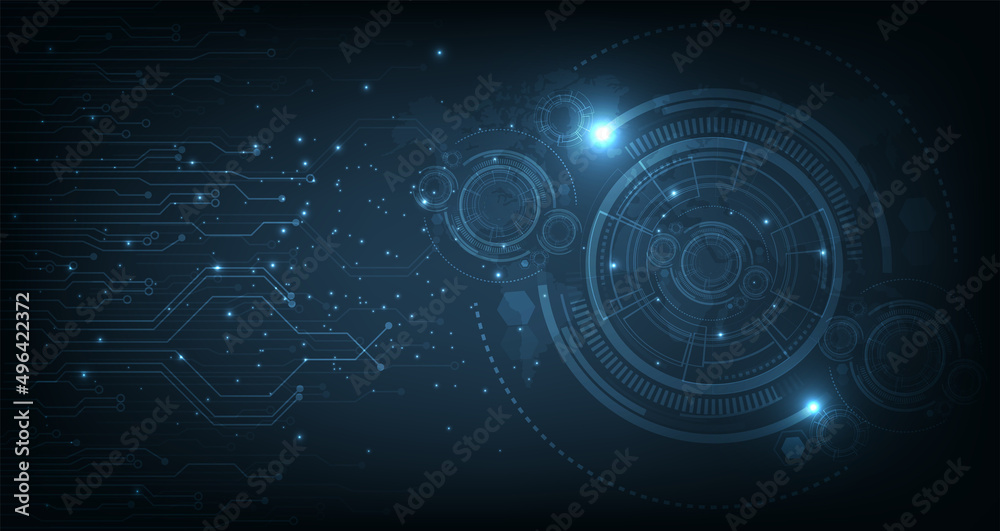 Poster  Digital electric circuit circle background.Image electric circuit on dark blue background.High tech circuit board connection system concept.