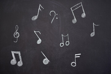 Let the music be your inspiration. Shot of various musical notes drawn onto a chalk board.