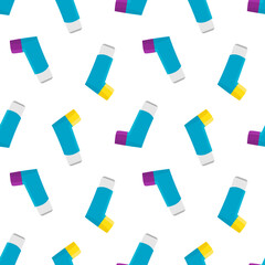 Asthma inhalers vector seamless pattern background for World Asthma Day. 
