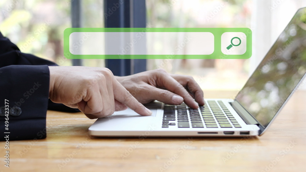 Sticker data search technology, the human hand using the keyboard to search for information on the website, 