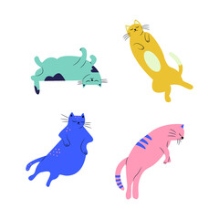 Collection of cartoon sleeping cats. Isolated objects. Bright flat illustration.
